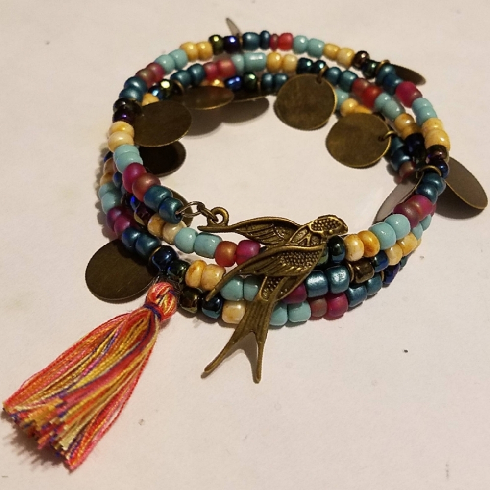 Boho beaded memory wire bracelet
